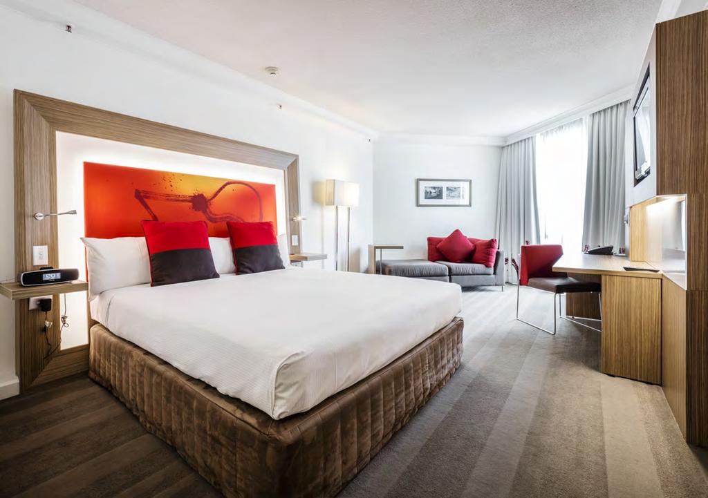 Accommodation Spacious and light-filled, Novotel offers a choice of 296 guest rooms with 3 different room types including: Standard rooms featuring a king size bed or 2 double beds Premier rooms
