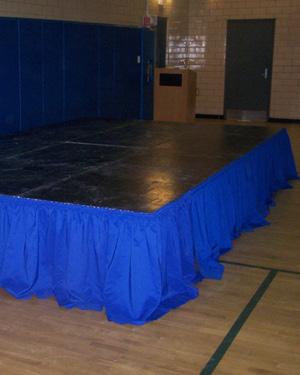 4 x4 Stage Steps Stage Skirt (per ft) Stage $27.00 $1.25 Multiple pieces of the 4 x4 stage can be placed together to make a larger stage.