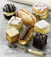 cream chocolate eclairs 84070 Wrights Mini Cakes Selection 5x8 3 Mixed box containing 8 varieties of mini cakes, 5 x chocolate eclairs, 5 x finger doughnuts, 5 x fruit scones, 5 x black forest