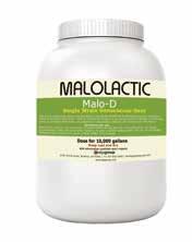 Enology Products Malolactic Bacteria and Nutrients Malo-Plus A single strain Oenococcus oeni specifically selected for its tolerance towards low temperatures, sulfur dioxide and high alcohol content