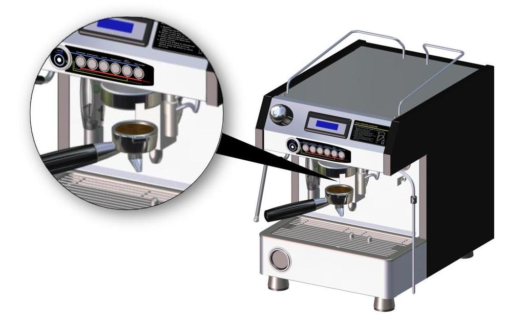 7 3. Compress and level the ground coffee with a tamp, the machine comes supplied with a plastic tamp (the image above is not representative of the plastic tamp) NOTE: The freshness of coffee,