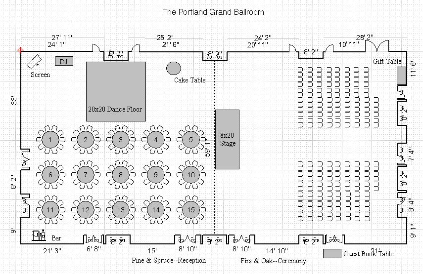The Portland Grand Ballroom is 8,400 square feet of elegant space. This room is able to be divided into 7 sections to accommodate groups from 20-450 guests.