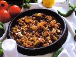 Eggplant with Ground Beef (Patlıcan Musakka) INGREDIENTS: 2 eggplants, peeled and cut into ½ inch thick slices 1 big onion, chopped ½ lb (200 gr) ground beef 2 tomatoes, diced / 1 cup tomato in a