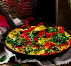 Ingredients: 8 servings 12 Large Eggs 1 medium onion, thinly sliced ¼ cup Parmesan cheese, grated ¼ cup pepper jack cheese, shredded 1 red bell pepper, thinly sliced 2 cups of Swiss chard, chopped