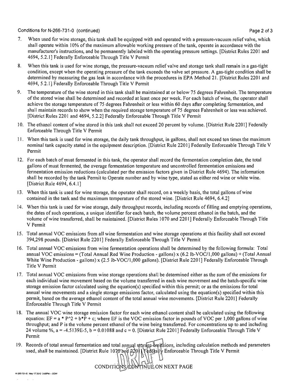 Conditions for N-266-731-0 (continued) Page 2 of 3 7.