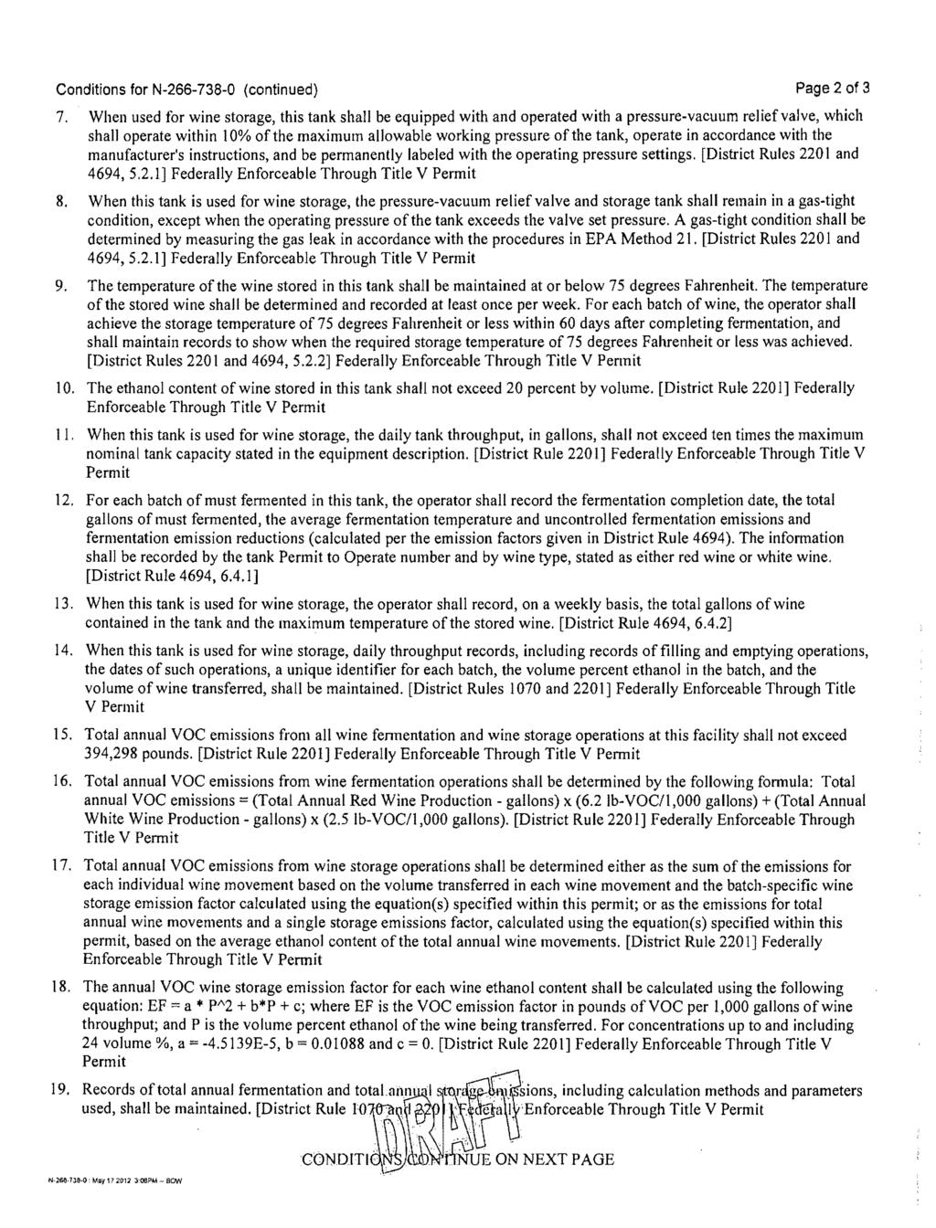 Conditions for N-266-738-0 (continued) Page 2 of 3 7.