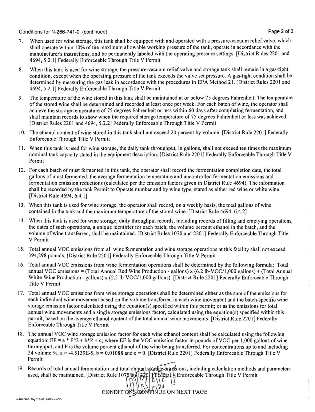 Conditions for N-266-741-0 (continued) Page 2 of 3. 7.