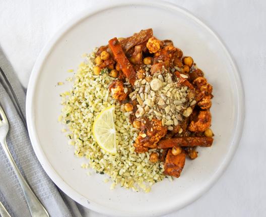 MOROCCAN CHICKPEA STEW A warming, harissa-spiced chickpea stew with a light bulgur wheat side and