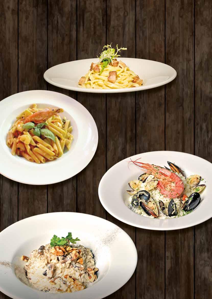 than food Is to eat it! tris & bis PASTA have it your way! Tris 16.95 Three types of pasta and sauce of your choice. Bis 14.95 Two types of pasta and sauce of your choice. RISO Riso ai Funghi 11.