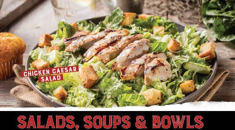 Calorie counts do not include Corn Bread Muffin (260 Cal.) Chicken Caesar Salad (740 Cal.) $11.99 Crisp romaine lettuce tossed in Caesar dressing, topped with sliced, grilled chicken breast.