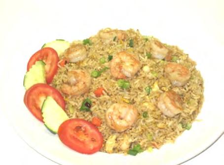 Served with cucumber and tomato garnish. R43 R43. Shrimp Fried Rice 13.95 Seasoning sauce and Long Grain Rice stir-fried with fresh shrimp, egg, carrots, sweet peas, and green onions.