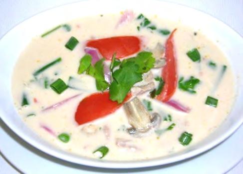 Served with Jasmine rice. S11. Creamy Coconut and Herb Soup: (Thom Khaa) Choice of chicken, beef, pork, vegetarian tofu 10.95 Shrimp 12.