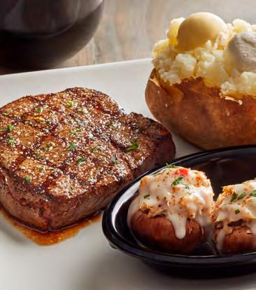 STEAKS Center Cut Sirloin with Crab Stuffed Mushrooms Center Cut Top Sirloin* Perfectly seasoned sirloin, aged twenty-one days and grilled over an open flame.