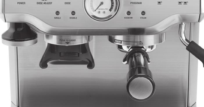 Place the portafilter underneath the group head so that the handle is aligned with the insert graphic.