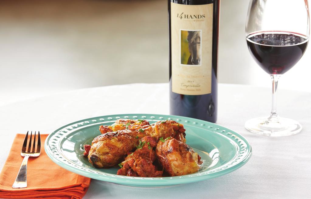 COCONUT CHICKEN WITH CHORIZO (serves 3) by Mindie Peña 14 Hands Culinary Lead Pairs with 2015 Tempranillo & 2015 Red Blend Ingredients: 2 Tbsp.