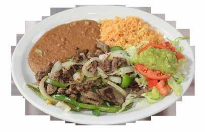 15 Plato Guadalajara Meat chunks cooked on the grill with bell pepper, onion & tomato, served with rice, beans, salad &