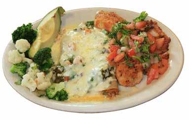 43 Plato Loco Two enchiladas & grilled fish, served w/ pico de gallo, steamed broccoli & avocado slices. $9.39 No.