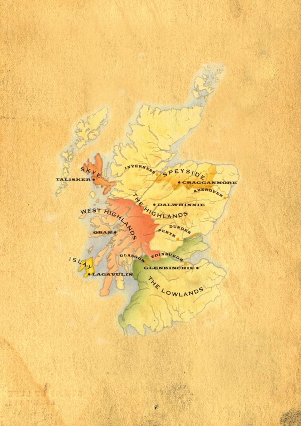 Whisky Regions of Scotland Map of Scotland showing the