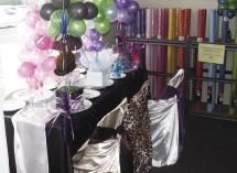 Party shop Large photo banners...$49.00 ea. Table rolls (30 mtrs)...$20.00 ea. 50 balloon helium kit - includes clips, strings, balloons...metallic $65.
