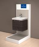 Dimensions 83,5" W x 54" H x 61" D The front part of the display accomodates a washbasin with