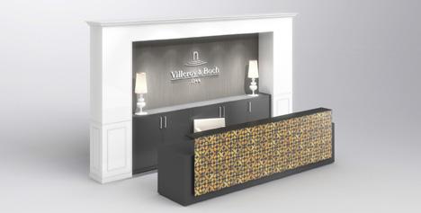 DISPLAY Design elements Reception Reception counter, consisting of furniture unit with dark brown body and tiled front and
