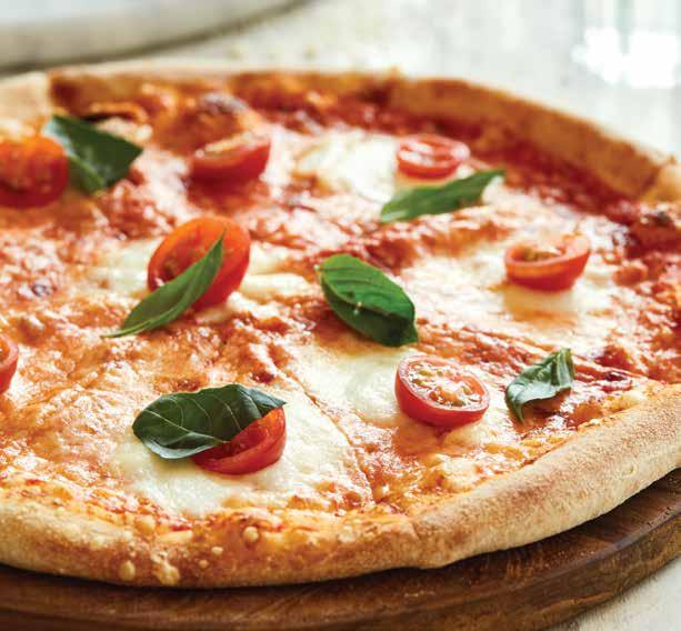 MARGHERITA / 43 {V} Mozzarella, basil and tomato sauce. PIZZA BUFALINA / 58 {V} Buffalo mozzarella, cherry tomatoes, torn basil and tomato sauce.