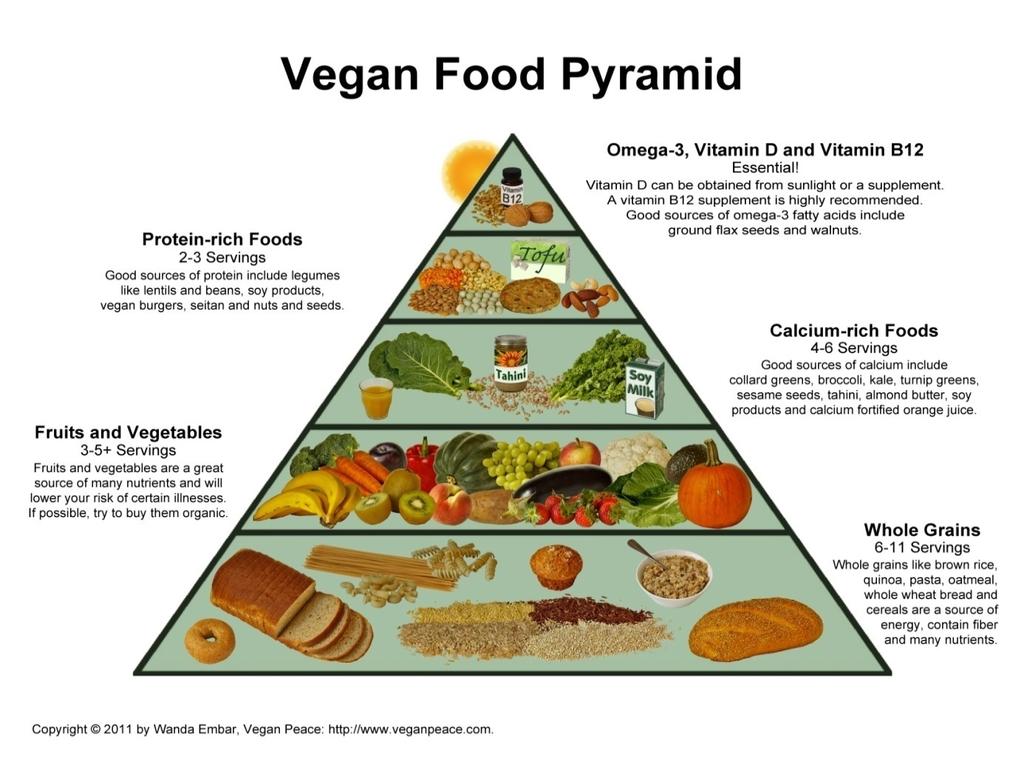1.1.1. VEGETARIJANSKA PIRAMIDA PRAVILNE PREHRANE Kako glavnina populacije ima svoju piramidu pravilne prehrane tako vegetarijanci i vegani imaju piramidu koja daje smjernice kako se što zdravije hraniti.
