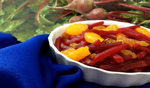 Place on a napkin. 5. Serve immediately. ¼ cup beet mixture per 2 (15 oz.) canned beets 2 (11 oz.) canned mandarin oranges (in 100% juice) 2 cups golden raisins 1.
