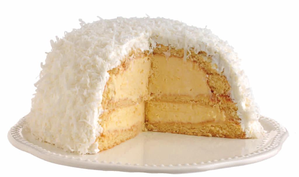 The coconut milk and flaky coconut are baked into the layers and mixed into our coconut cream pie pudding.