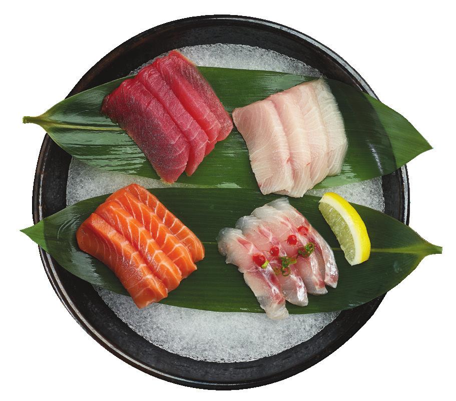 8 BARA CHIRASHI BOWL (830 cal) Tuna, salmon, yellowtail, shrimp, avocado and cucumber over rice, mixed with poke sauce and served with miso soup (35 cal) DINNER SUSHI & NIGIRI ASSORTMENT (710 cal)