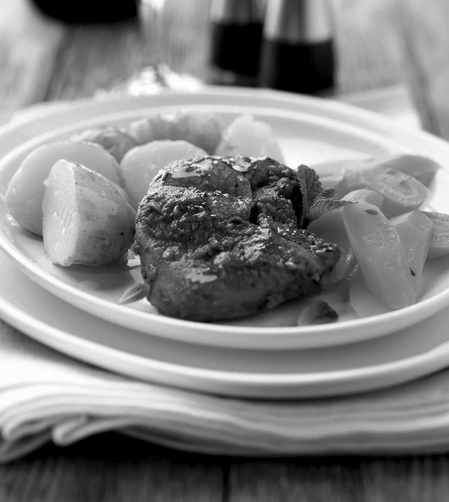 48780 rev2 29/4/08 14:32 Page 20 SUNDAY Lamb with Oregano and Tomato with Mint & Lemon Baby Potatoes Preparation time: 20 minutes, plus marinating Cooking time: 35 minutes Serves: 4 Ingredients: 4 x