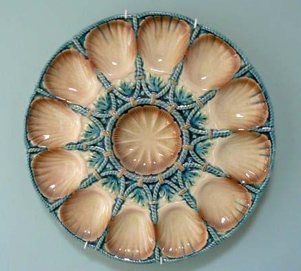 32 A SARREGEUEMINES 12 well majolica oyster platter with