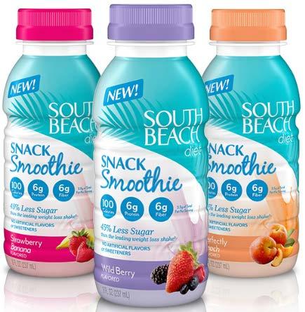 South Beach 100 Calorie Smoothies 6g protein and 6g fiber Made with natural sweeteners like