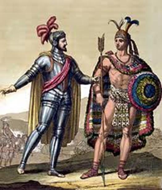 Spanish Conquistadors Conquest of the Aztecs Montezuma- Aztec ruler Heard of floating house with white men with long beards off shore Aztecs writings talked of white-skin god from the east would one