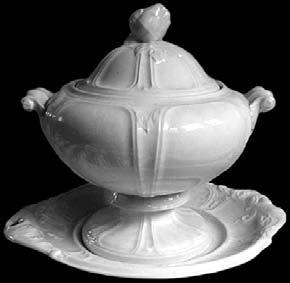 There are wonderful soup and sauce tureens in Sydenham Shape, Hanging Pear, Corn & Oats, Atlantic Shape, Berlin Swirl, Rose Bud, Potomac Shape, Plain Uplift, and others.