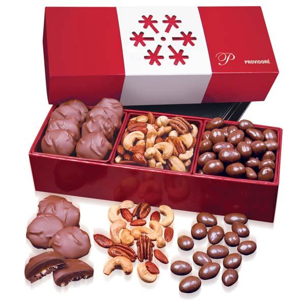 Chocolate Covered Almonds, 6oz. Deluxe Mixed Nuts, 5oz. Item # P0313 Price: 35.00 Decoration: Your logo imprinted in white on box lid.
