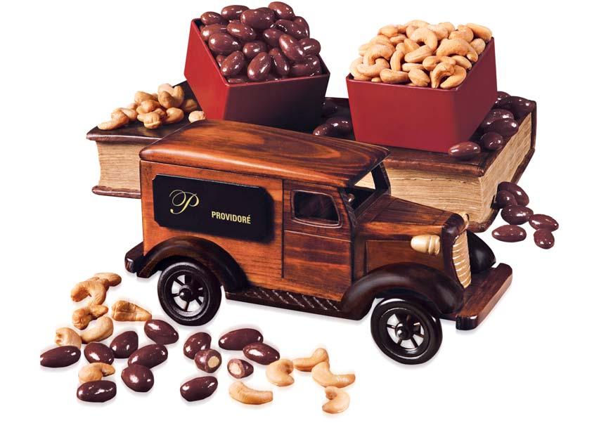 Vintage Truck Collection 1938 Classic Delivery Van Chocolate Almonds, 6oz. Jumbo Cashews, 5oz. Item # P0316 Price: 45.00 Decoration: Your logo imprinted in gold on both sides of van.