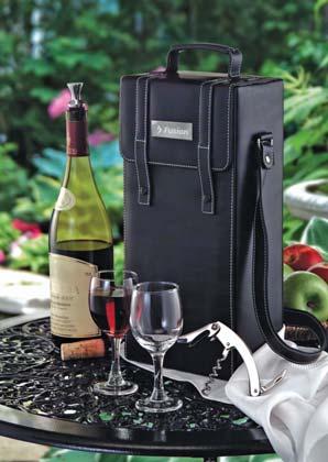 white accent stitiching. Case features a felt lined compartment, double snap closure, carrying handle and shoulder strap with 16" drop height. *Wine bottle not included. Item # P0329 Price: 39.