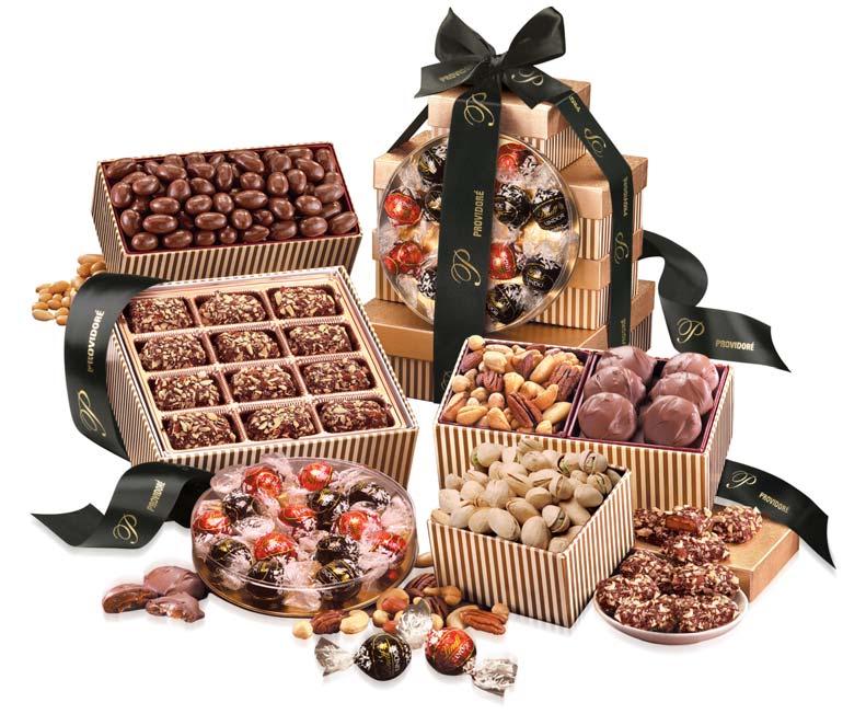 Royale Tower Collection Royale Prestige (24) English Butter Toffee Chocolate Covered Almonds, 12 oz. Deluxe Mixed Nuts, 5 oz. Pecan Turtles, 6 oz. Virginia Peanuts, 6 oz.