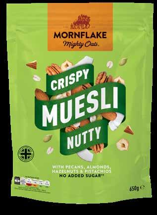 MUESLI CRISPY MUESLI NUTTY This muesli is a deliciously crispy and crunchy four-nut blend, with no added sugar.