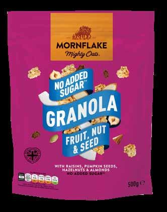 GRANOLA NO ADDED SUGAR GRANOLA FRUIT, NUT & SEED Our high fibre Fruit, Nut & Seed Granola combines our signature oats, toasted, with just the natural sweetness of juicy raisins, pumpkin