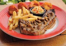 CREAMY JACK PORK CHOP & SHRIMP One juicy fire-grilled pork chop topped with our Jack Daniel s cream and mushroom sauce.