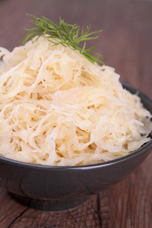 Sauerkraut Sauerkraut is a great source of beneficial gut microbes and unlike many fermented foods it is low in cancer-causing ethyl carbamate. Sauerkraut Recipes are plentiful on the worldwide web.