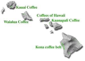 The Coffee Belt of Kona ranging from 700ft (210m) to 2000ft