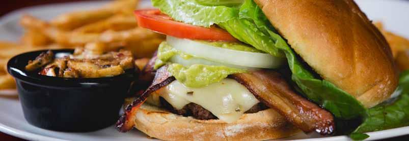 Pepper Jack Guacamole Burger BURGERS & MORE All burgers and sandwiches are served with fries. Add a dinner salad for $3.99.