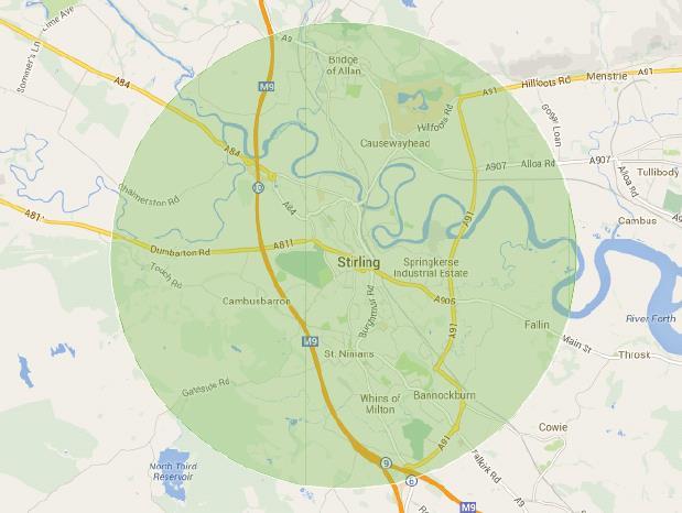 Deliveries Our standard Delivery area is within a 3 mile radius of the centre of Stirling and our standard delivery times are between 11am and 1pm.