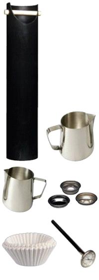 Barista Essentials We supply a large range of high-quality Barista Essentials including stainless steel milk frothing Jugs, milk thermometers, single & double buckets, dump boxes and coffee tamps.