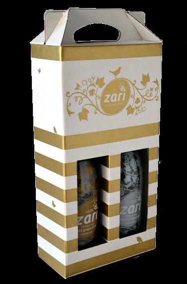 Gift Boxes for 750ml Bubbly bottles The divine vine-clad packaging and gift boxes in metallic gold are designed to prompt impulse purchasers.