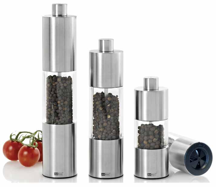MANUAL MillS & GRINDERS Stainless steel and acrylic design Fully adjustable grinding from fine to coarse Suitable for pepper, salt