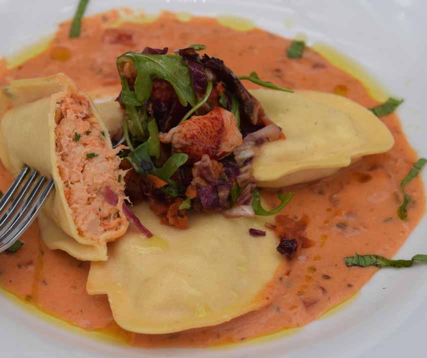 100% Lobster Ravioli More lobster inside than in an actual lobster Large pieces of North Atlantic hard shell lobster claw and knuckle mixed with roasted shallots, fresh herbs, and just a dash of